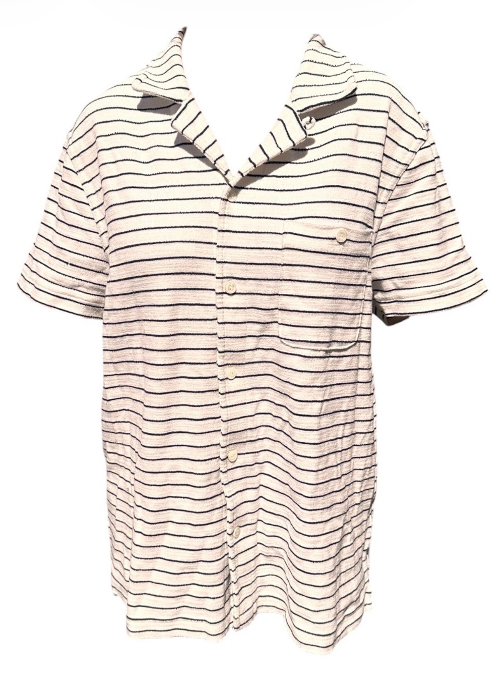 J. Crew White Short-Sleeve Button-Down Shirt with Black Stripes